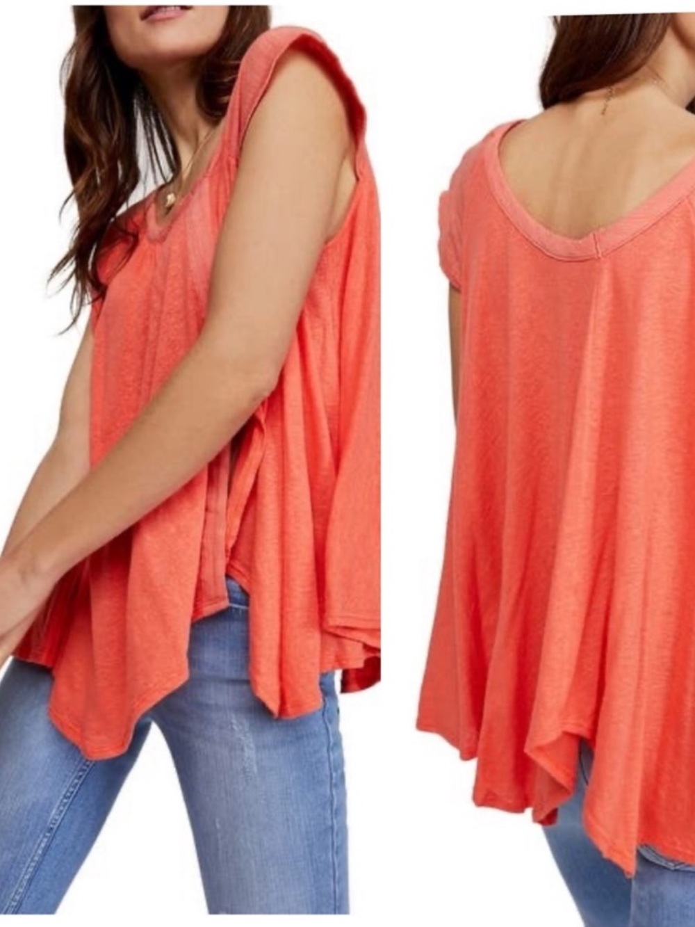 Free People Keep It Casual" Oversized Tee in Coral Coast size XS